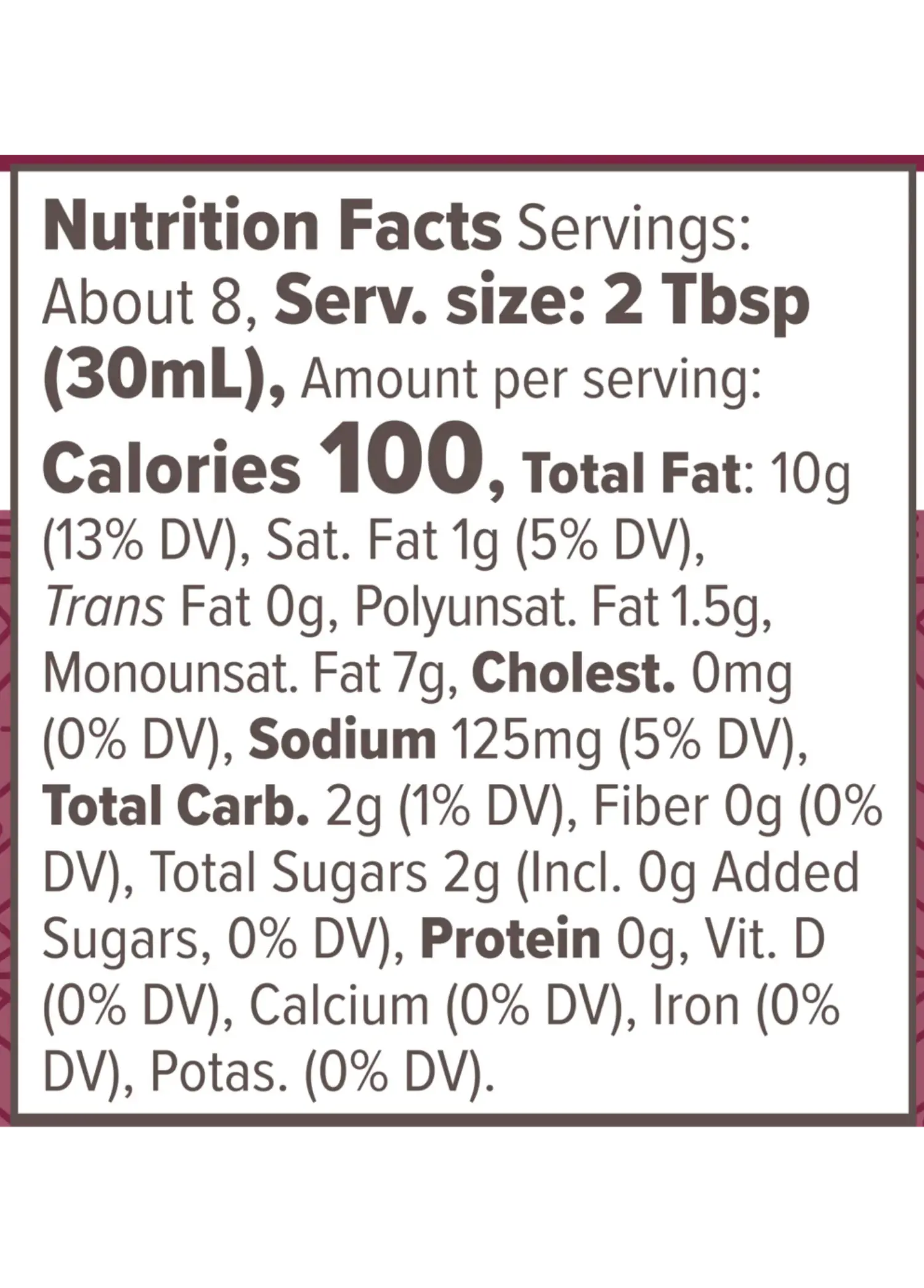 Nutrition Facts for Balsamic Vinaigrette