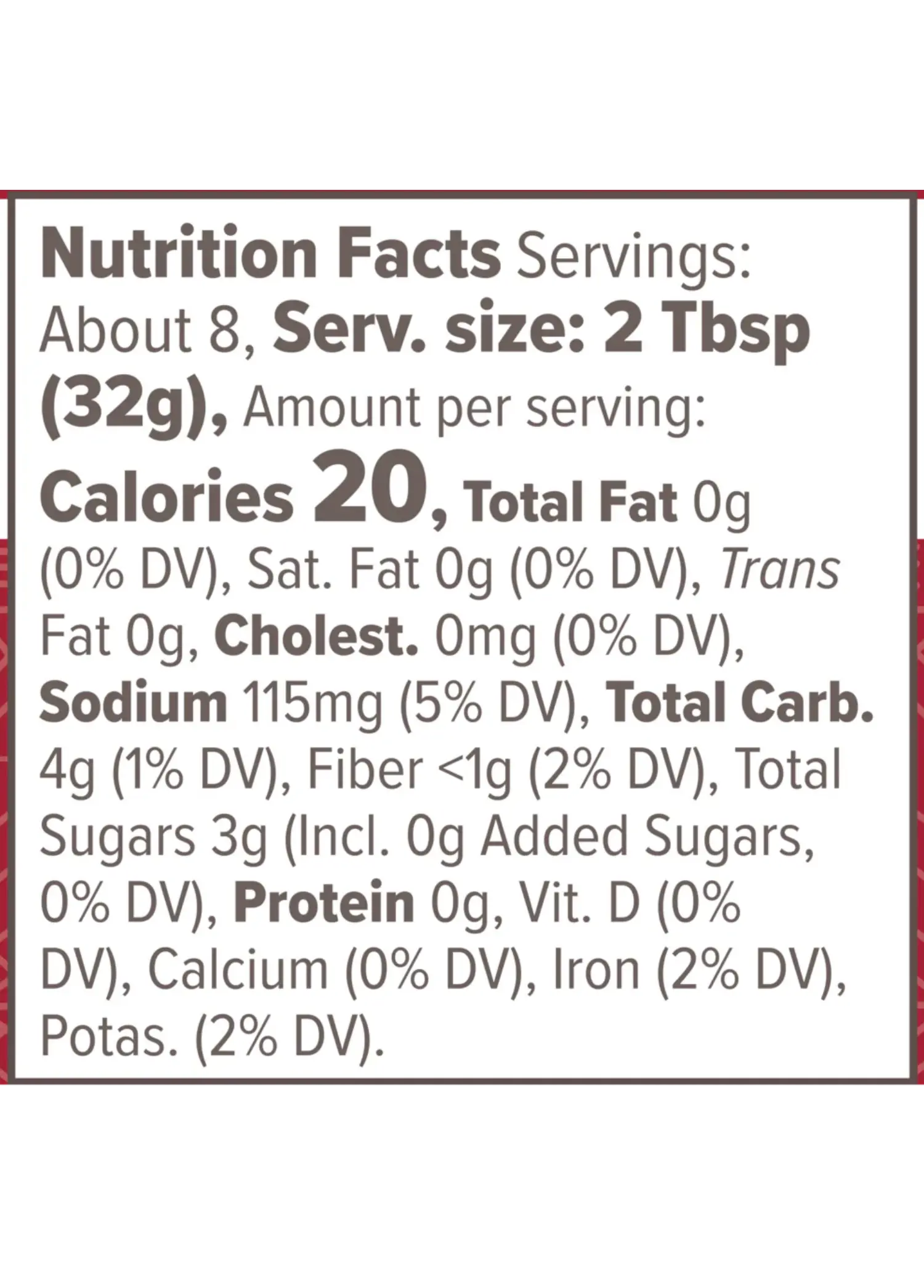 Nutrition Facts for Organic BBQ Sauce