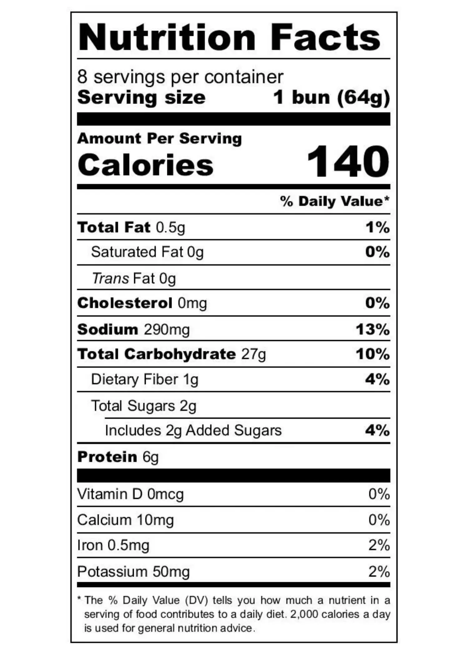 Nutrition Facts for Hamburger Buns