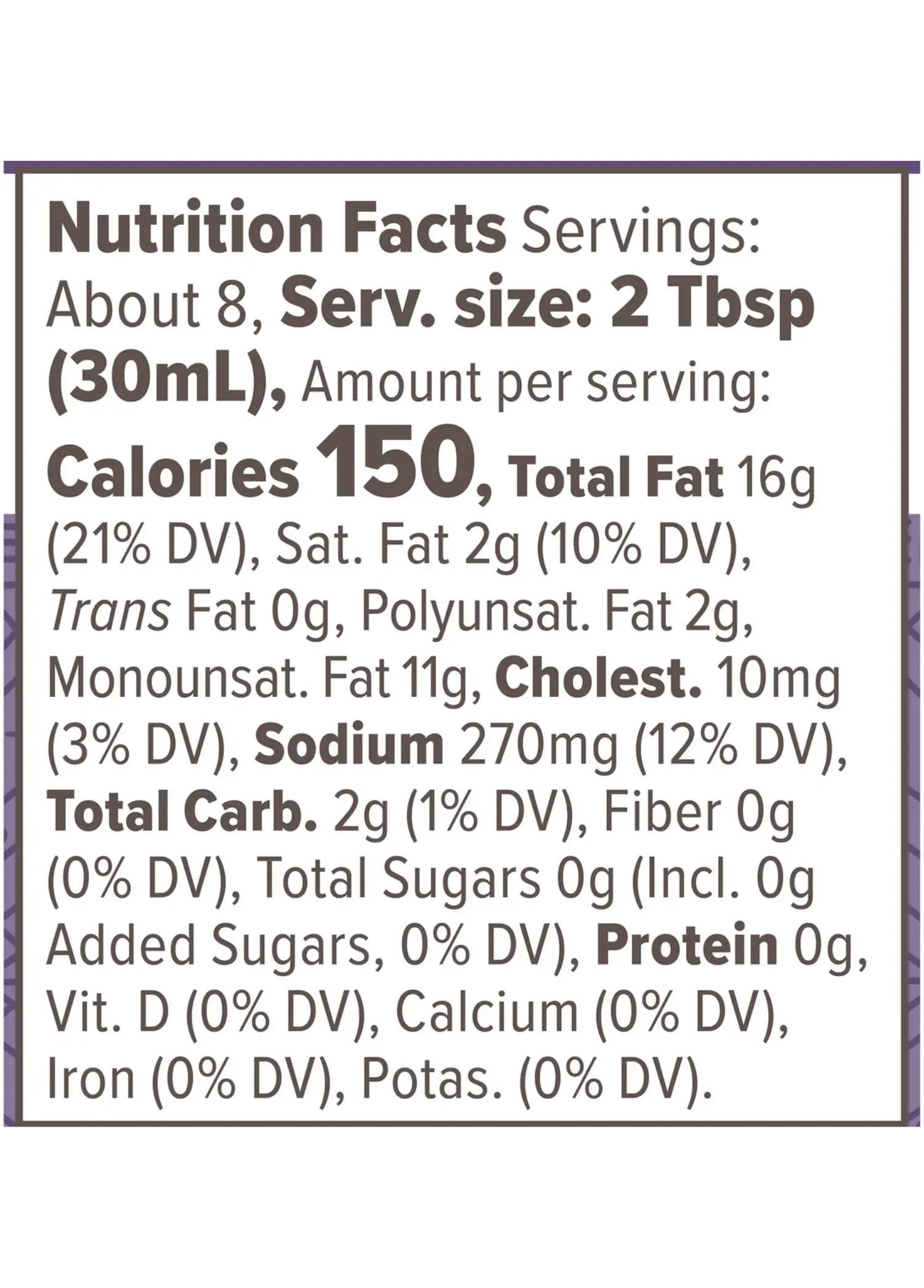Nutrition Facts for Caesar Dressing