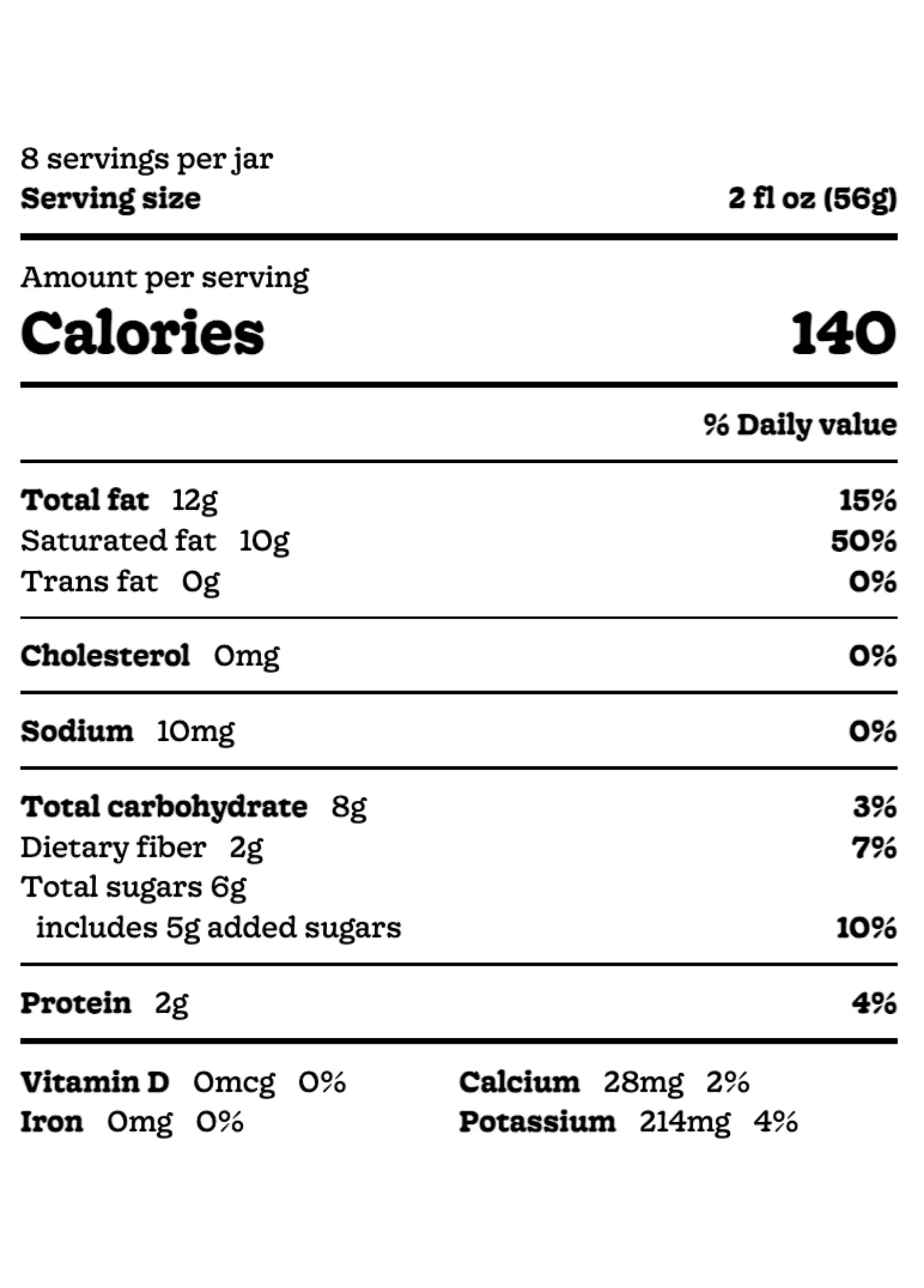 Nutrition Facts for Organic Chocolate Probiotic Coconut Yogurt