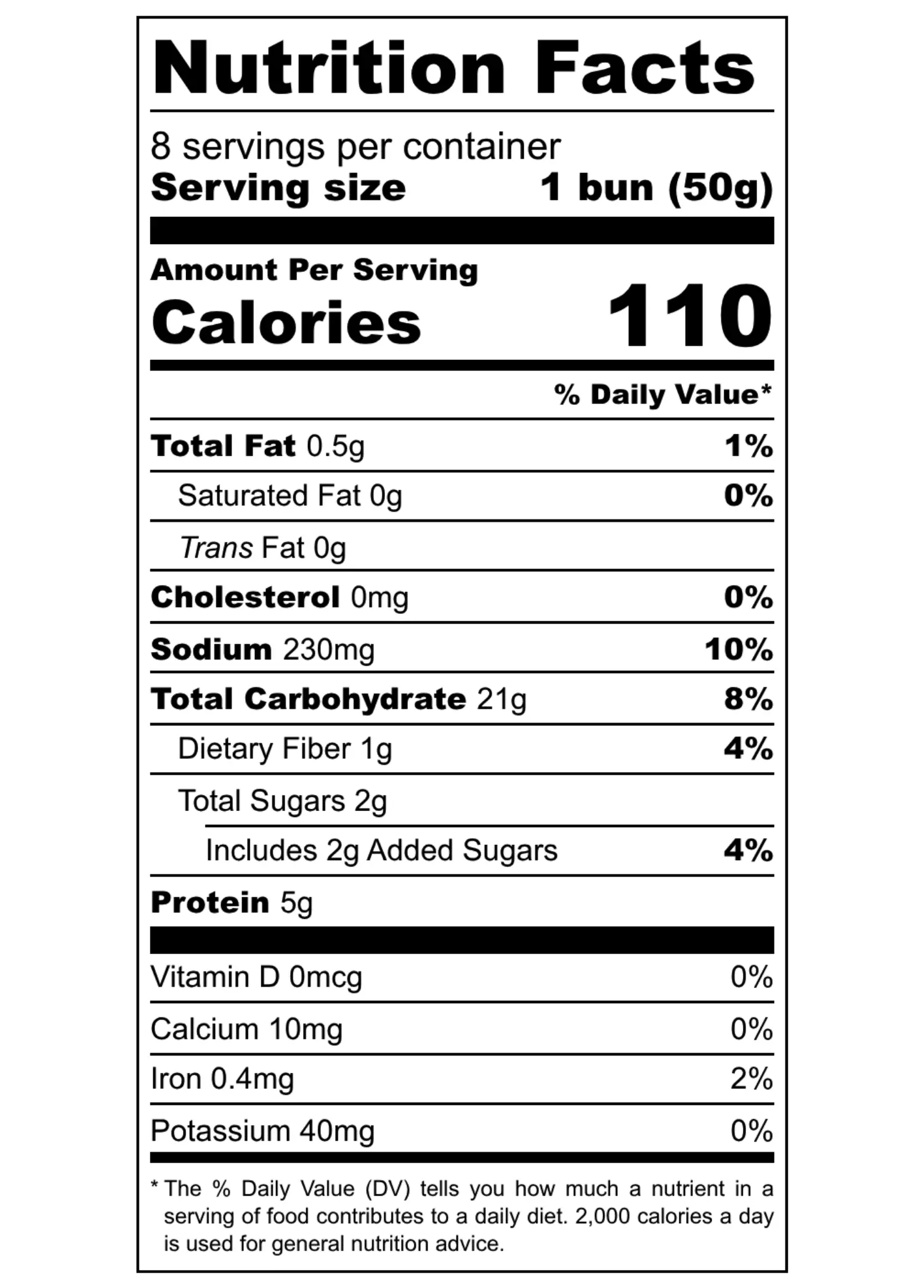 Nutrition Facts for Hotdog Buns