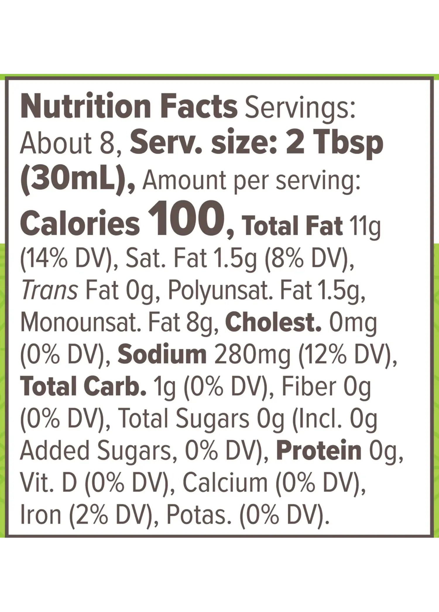 Nutrition Facts for Italian Vinaigrette