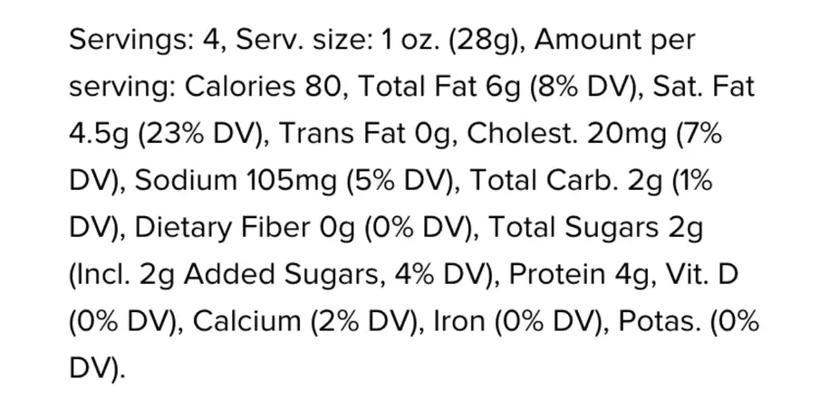 Nutrition Facts for Honey Goat Cheese
