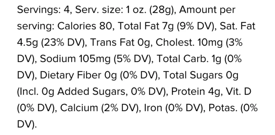 Nutrition Facts for Original Goat Cheese