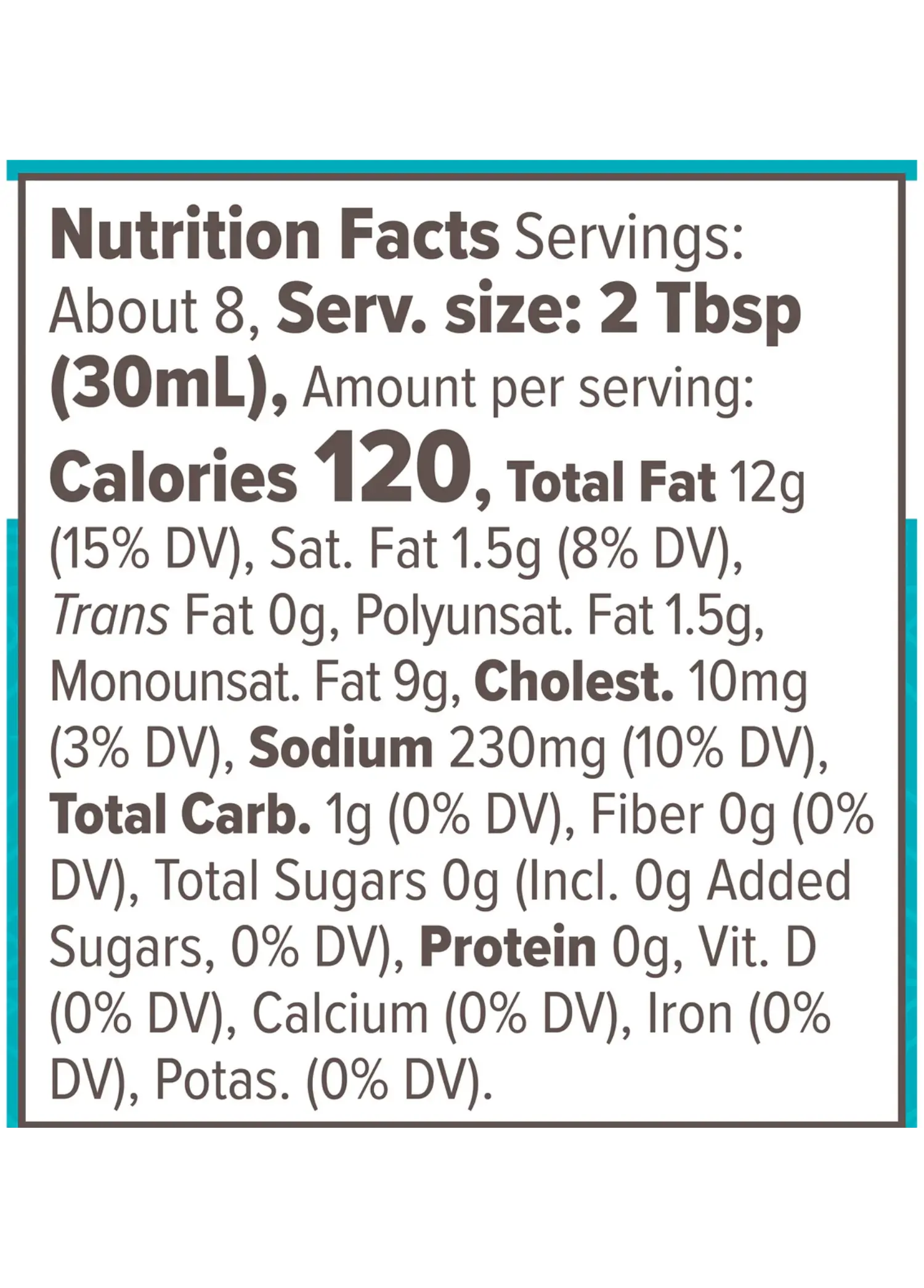 Nutrition Facts for Ranch Dressing