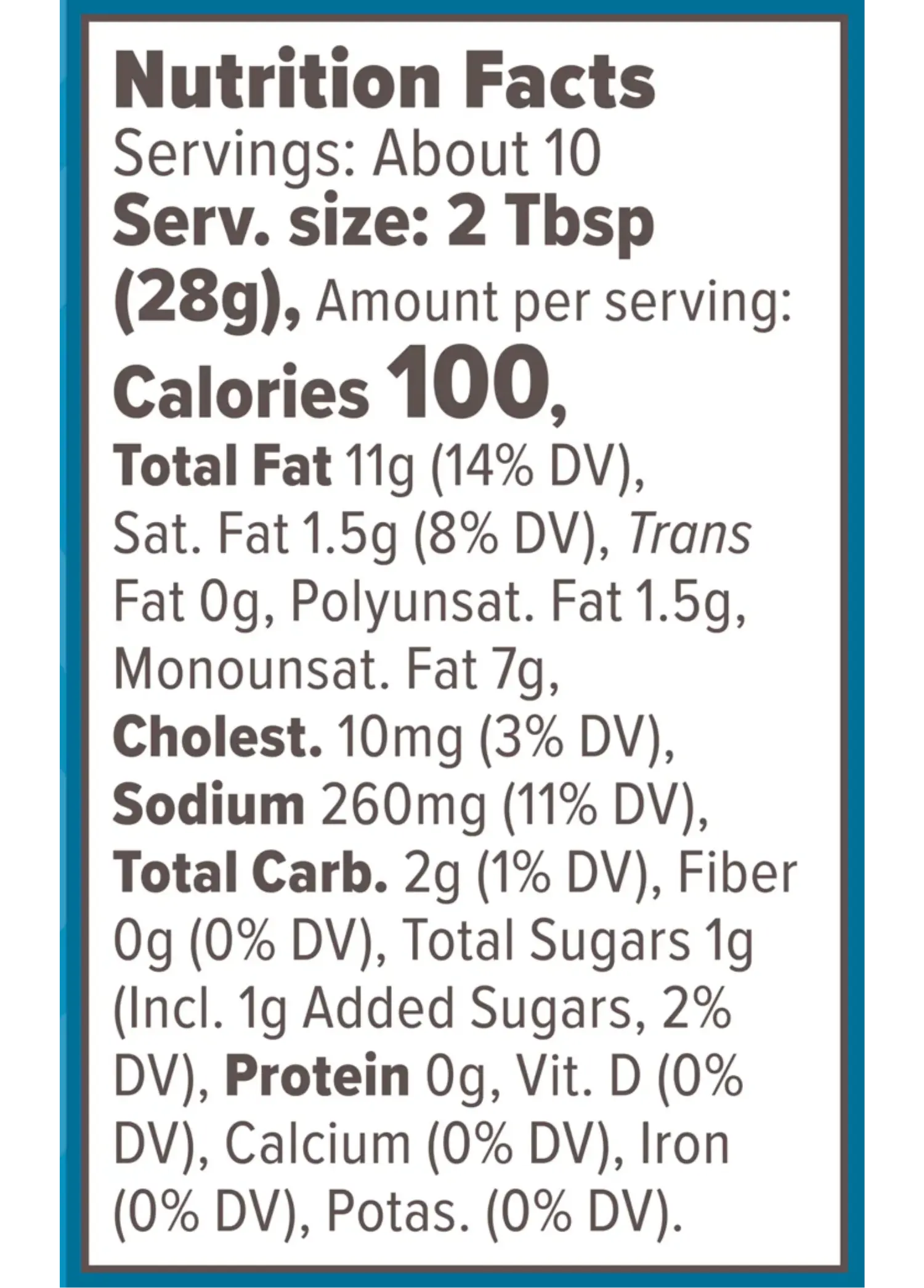 Nutrition Facts for Special Sauce