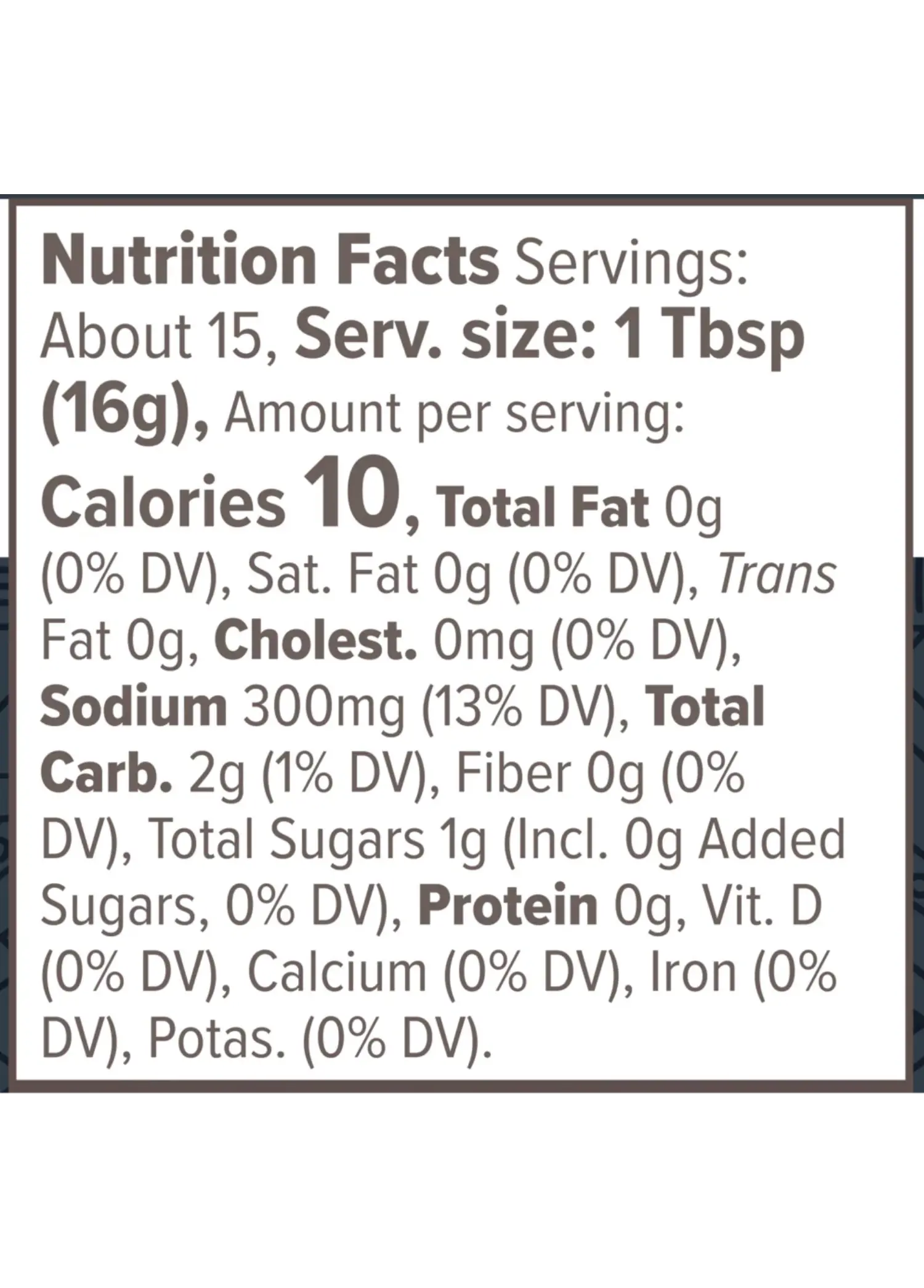 Nutrition Facts for Organic Steak Sauce