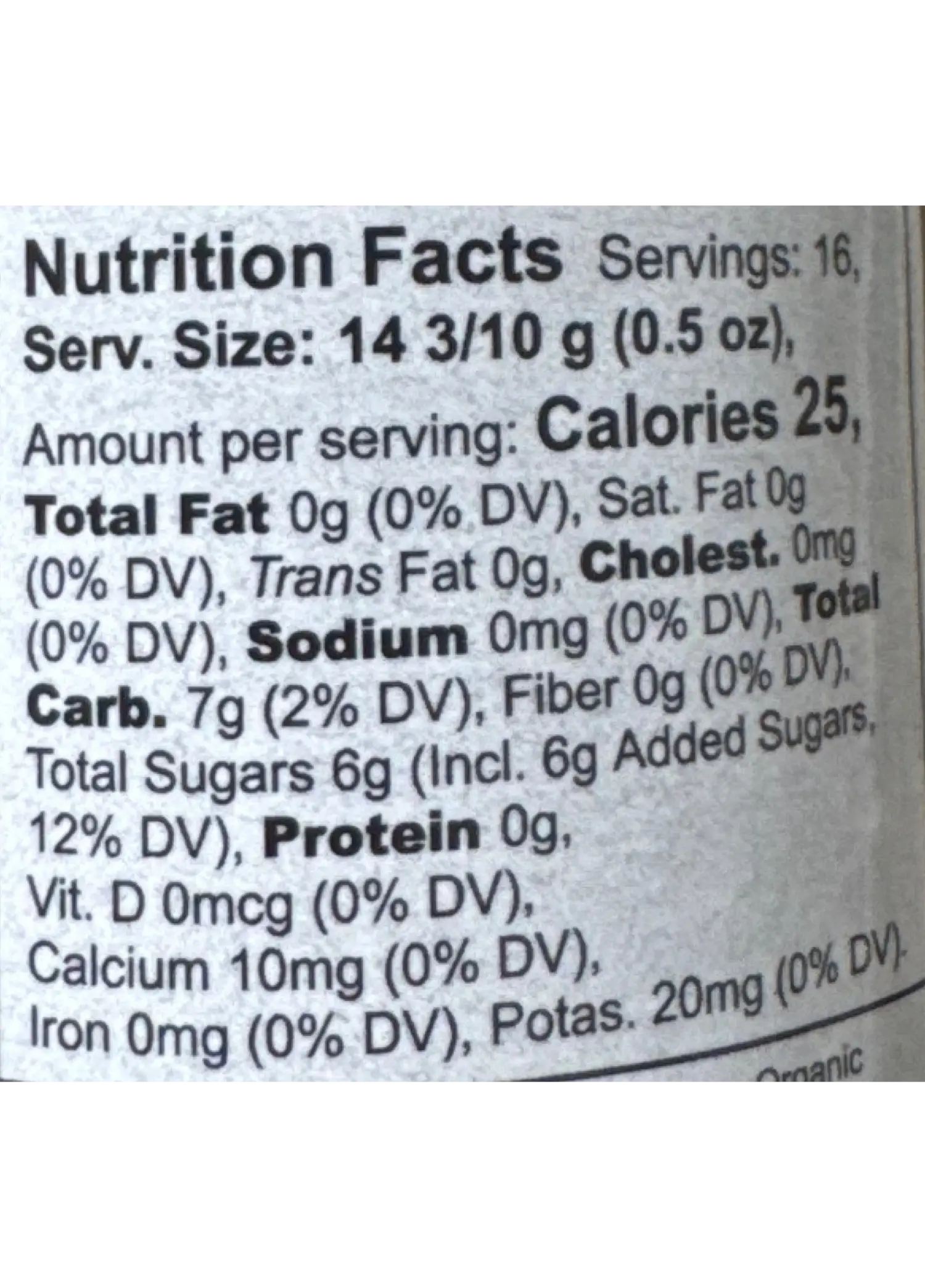 Nutrition Facts for Organic Local Strawberry/Rhubarb Jam
