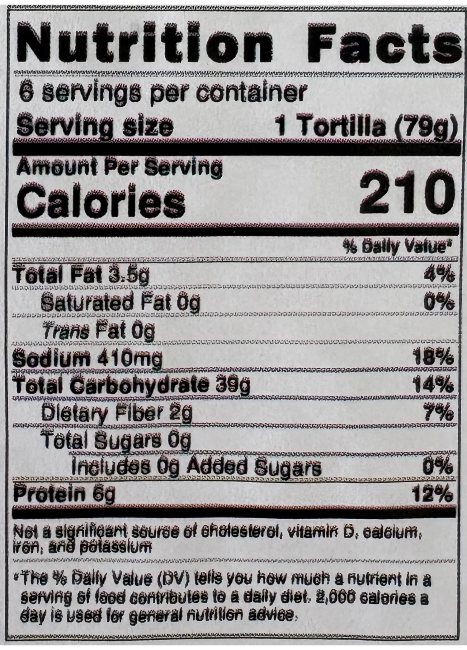 Nutrition Facts for Flour Tallow Tortillas - Large