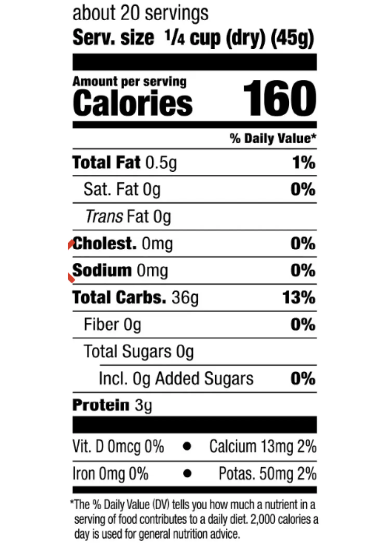 Nutrition Facts for Organic Basmati Rice
