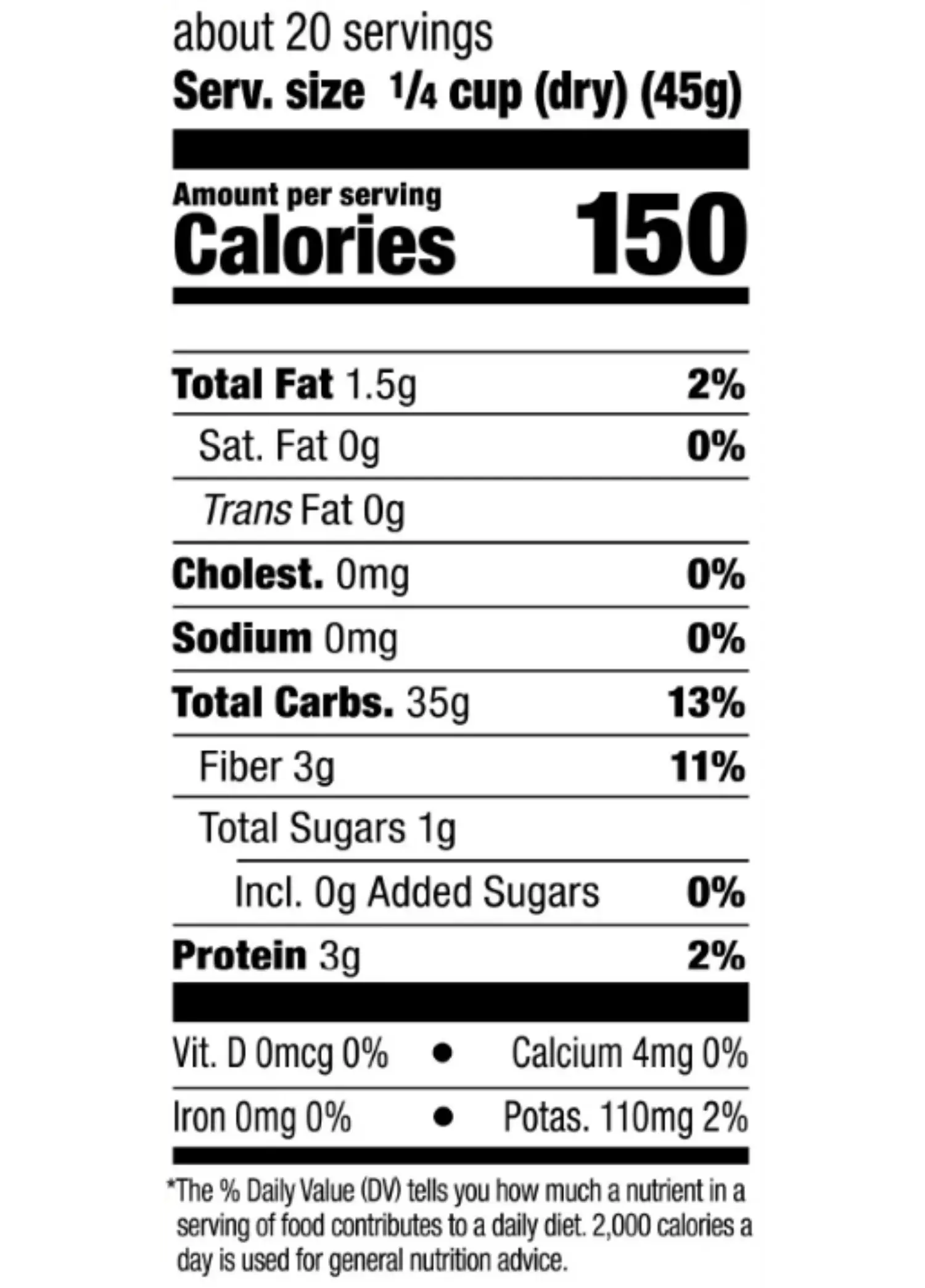 Nutrition Facts for Organic Brown Rice