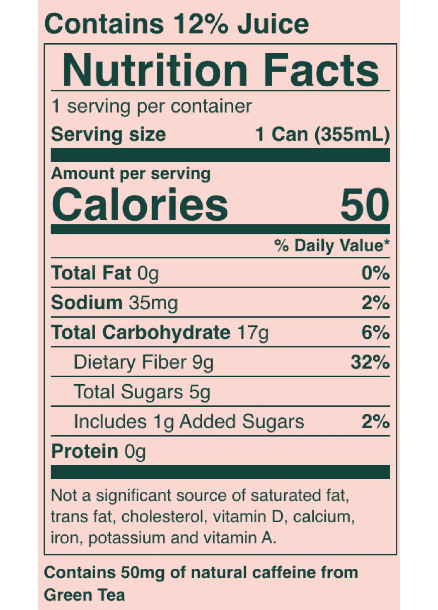 Nutrition Facts for Cherry Cola Prebiotic Soda