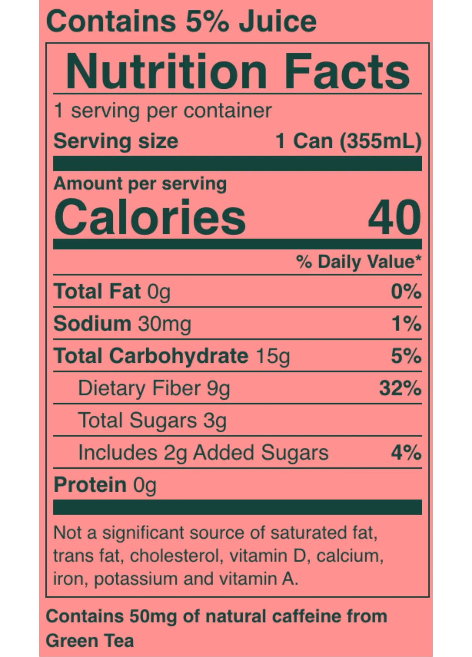 Nutrition Facts for Vintage Cola Prebiotic Soda