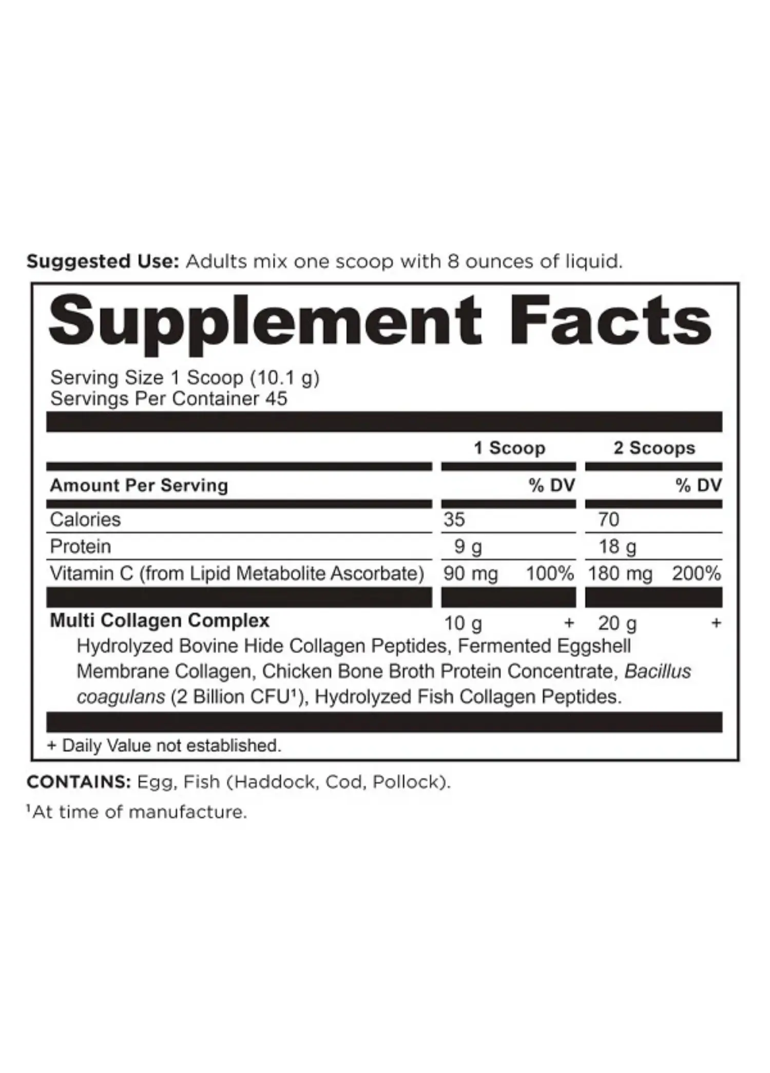 Nutrition Facts for Multi-Collagen Protein