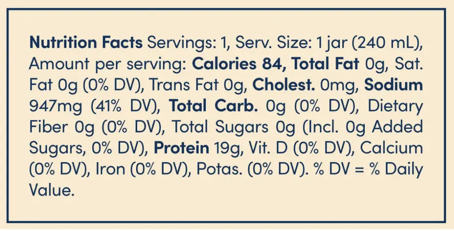 Nutrition Facts for Grass-Fed Regenerative Beef Bone Broth
