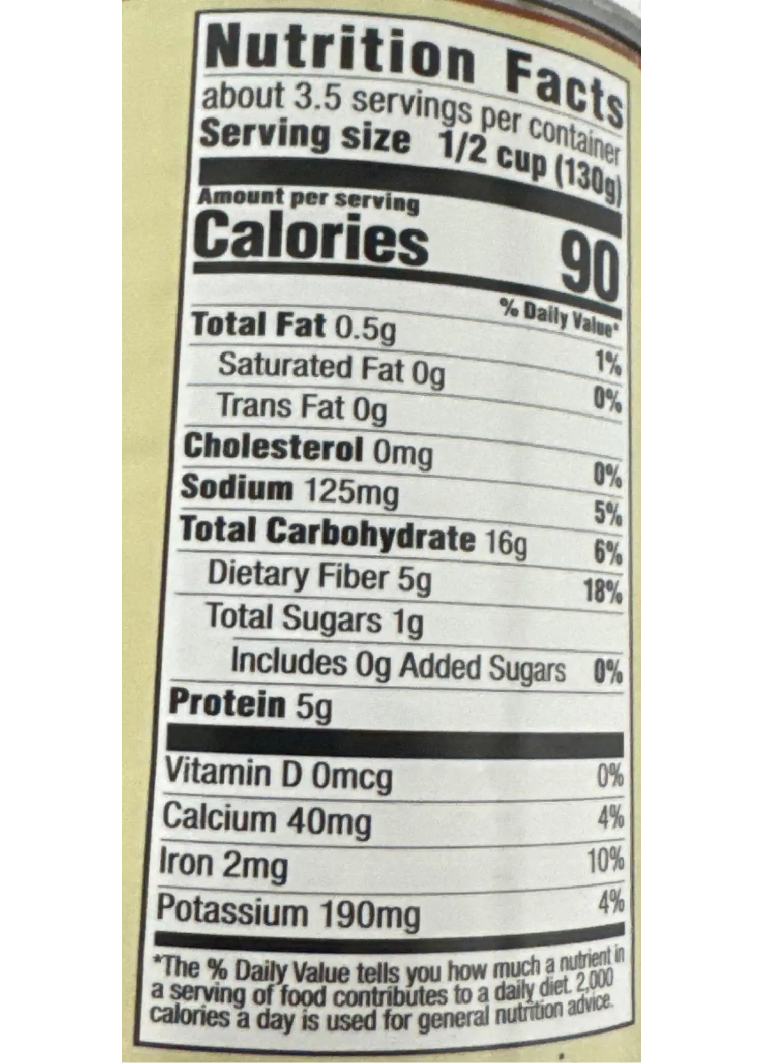 Nutrition Facts for Local Organic Garbanzo Beans