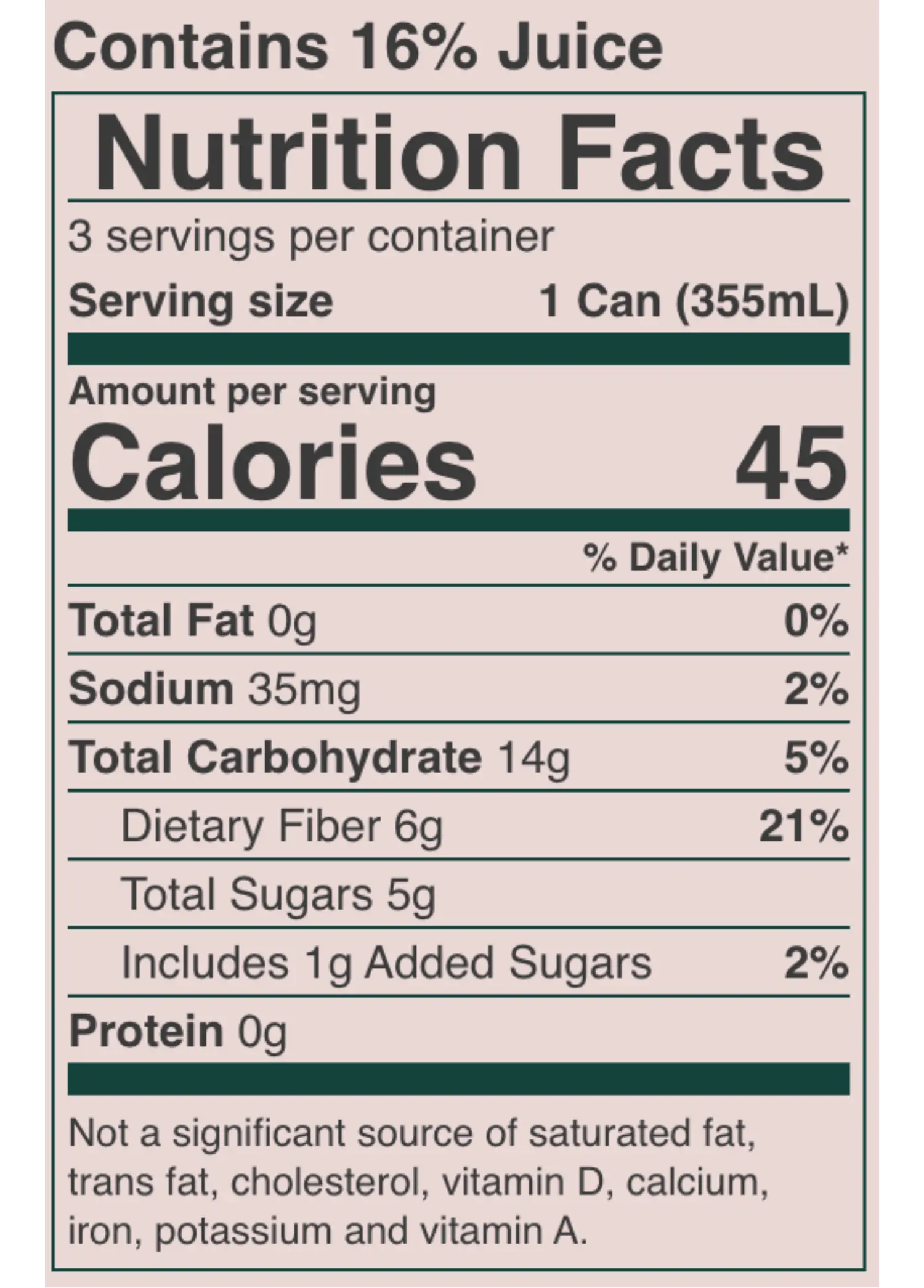 Nutrition Facts for Ginger Ale Prebiotic Soda