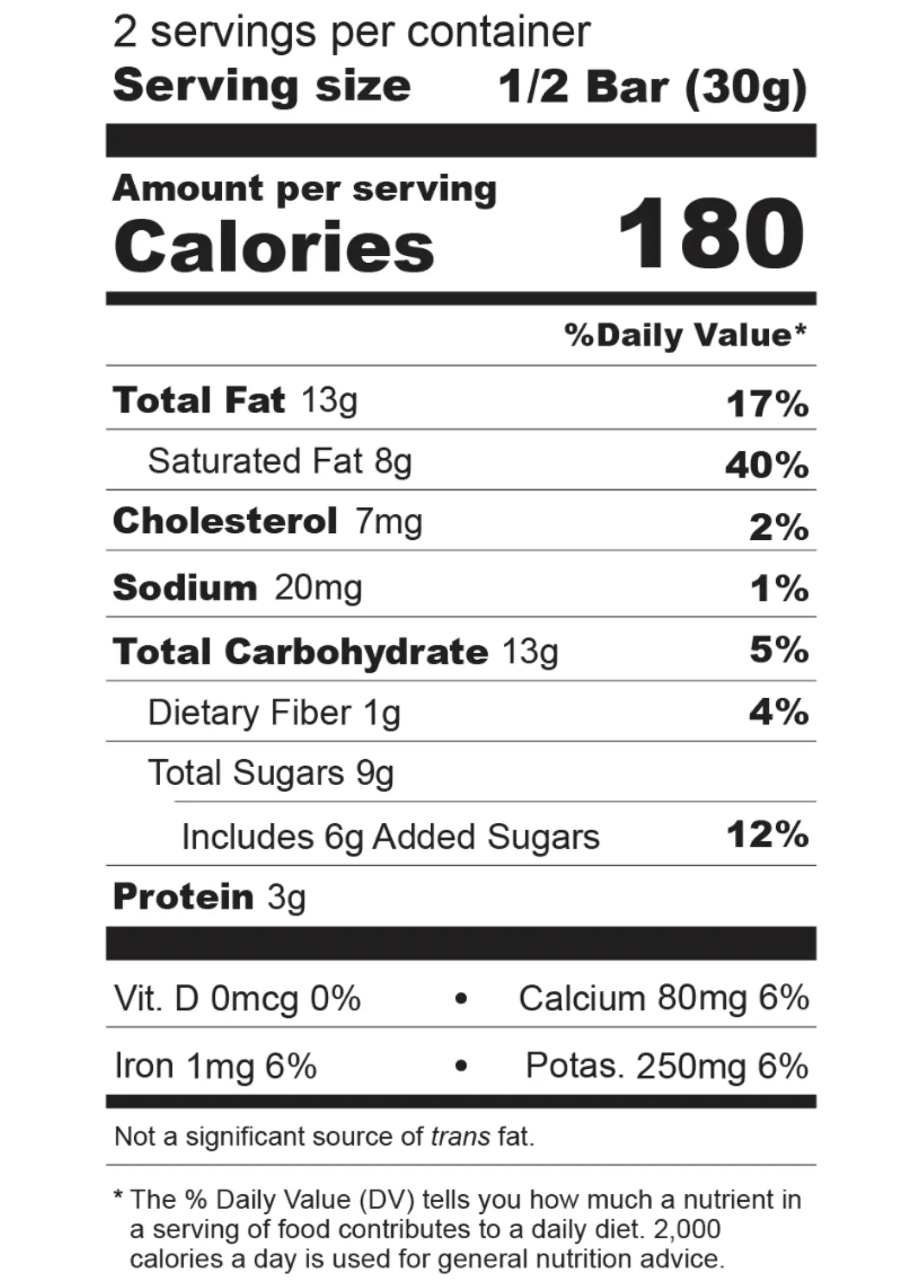 Nutrition Facts for Grass-Fed Milk Chocolate Bar