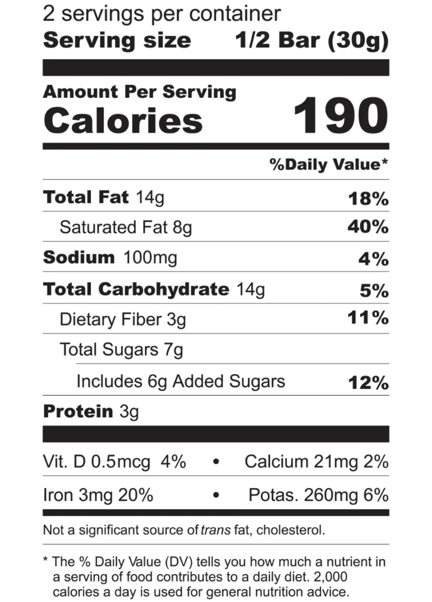 Nutrition Facts for Grass-Fed Salty Dark Chocolate Bar