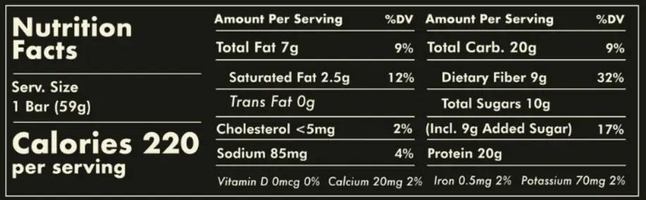 Nutrition Facts for Mixed Berry Grass-Fed Protein Bar