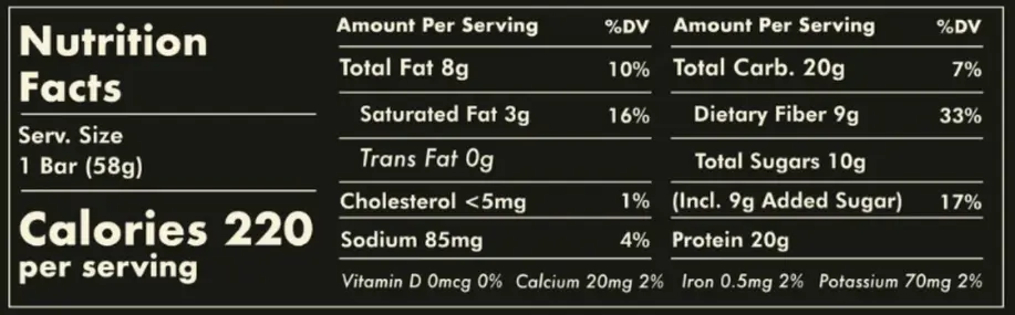 Nutrition Facts for Vanilla Grass-Fed Protein Bar
