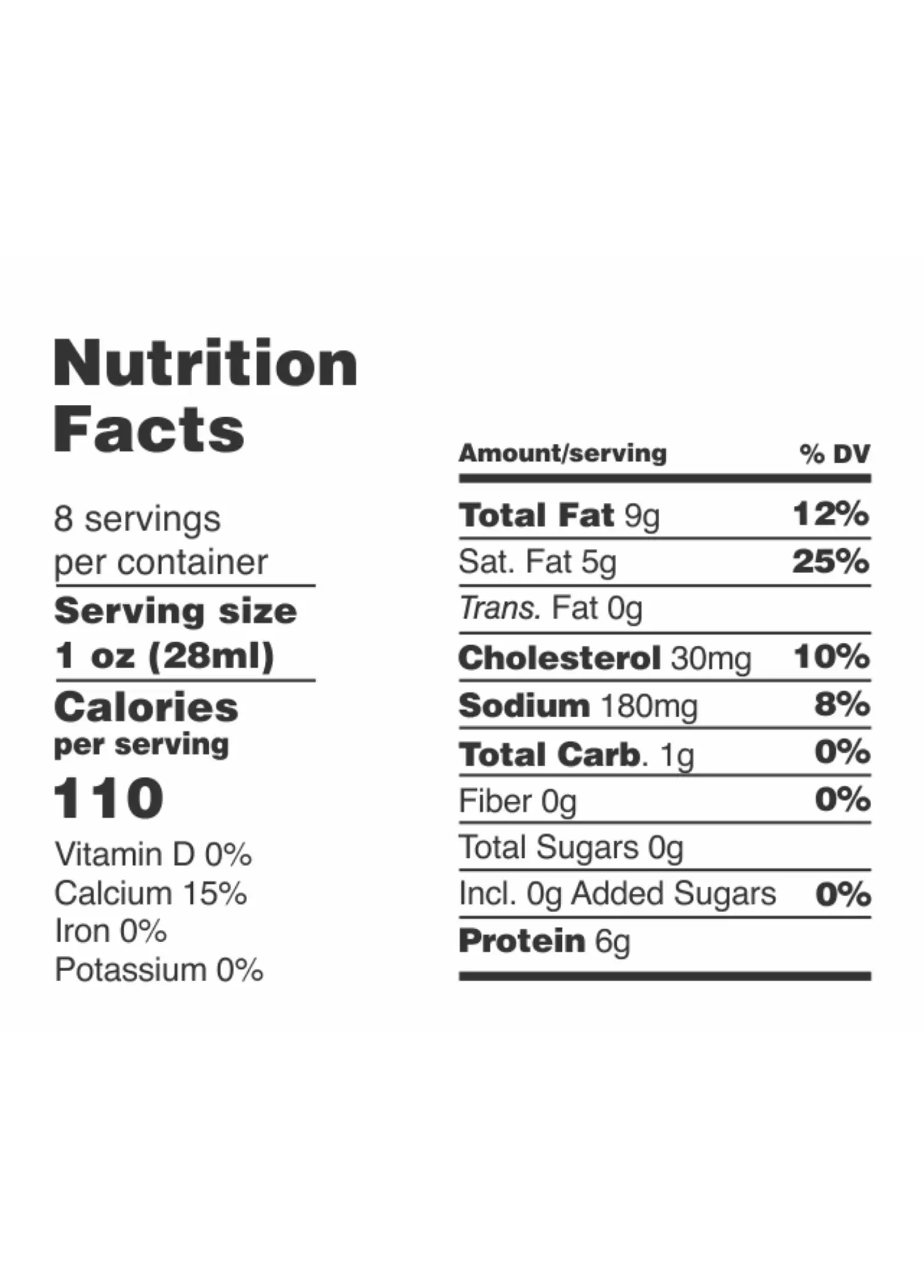 Nutrition Facts for Organic A2 Gouda