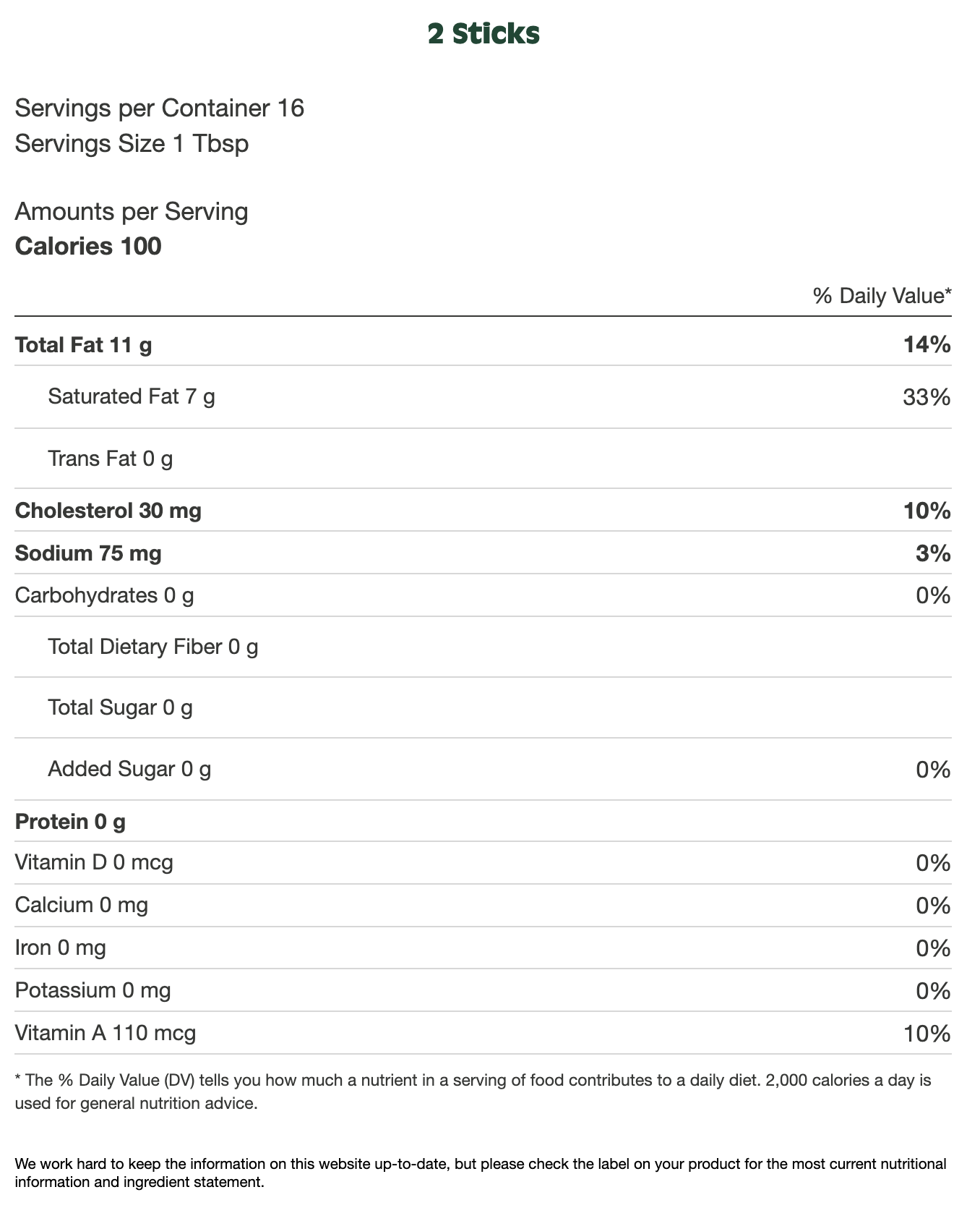 Nutrition Facts for Organic Salted Butter