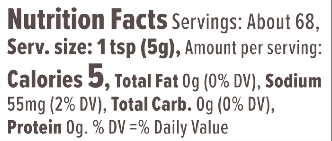 Nutrition Facts for Organic Spicy Brown Mustard