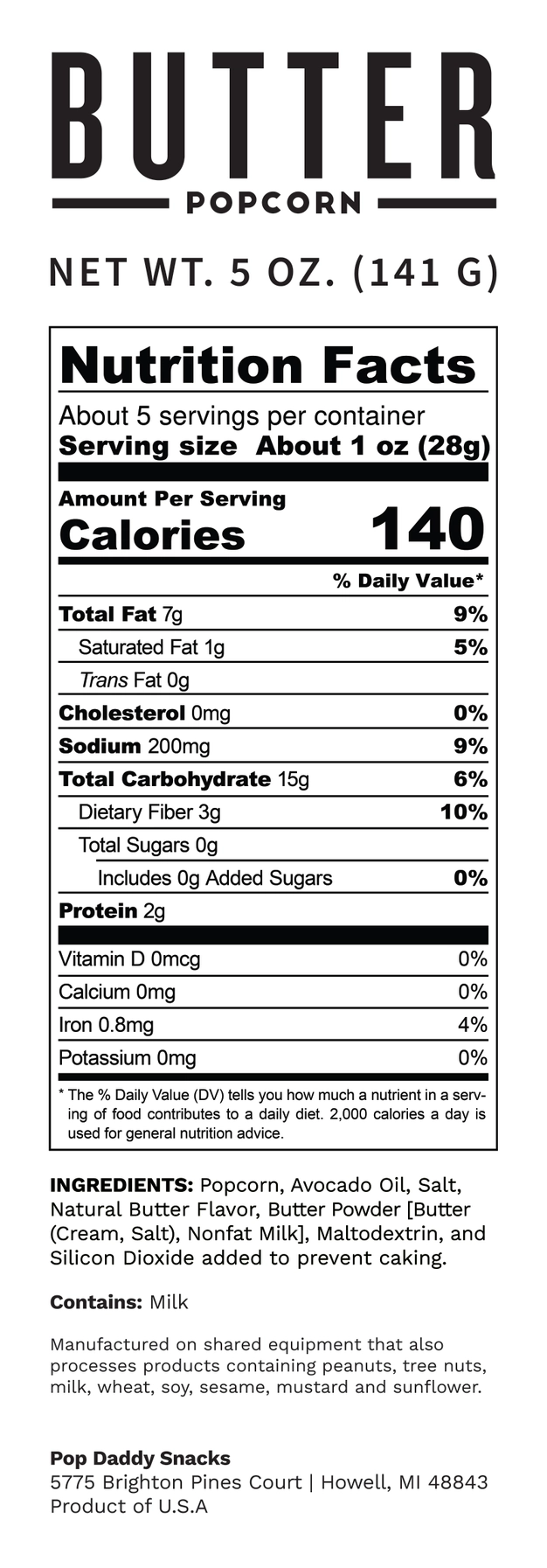 Nutrition Facts for Natural Butter Popcorn