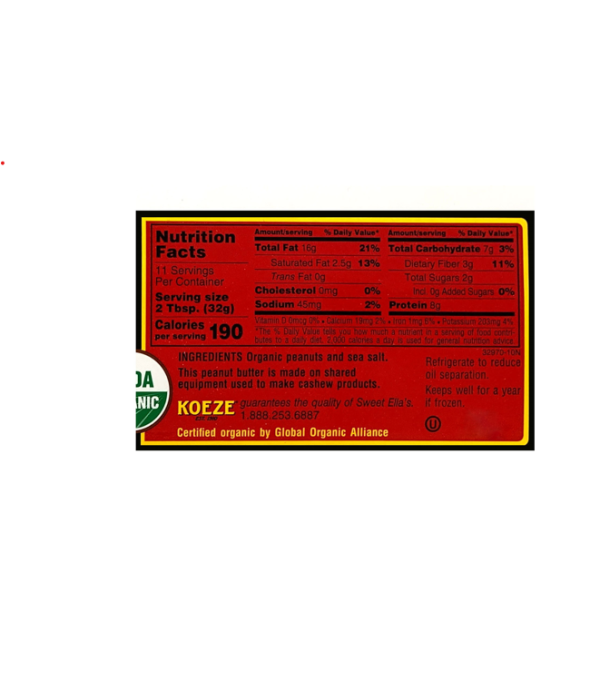 Nutrition Facts for Crunchy Peanut Butter, Local & Organic