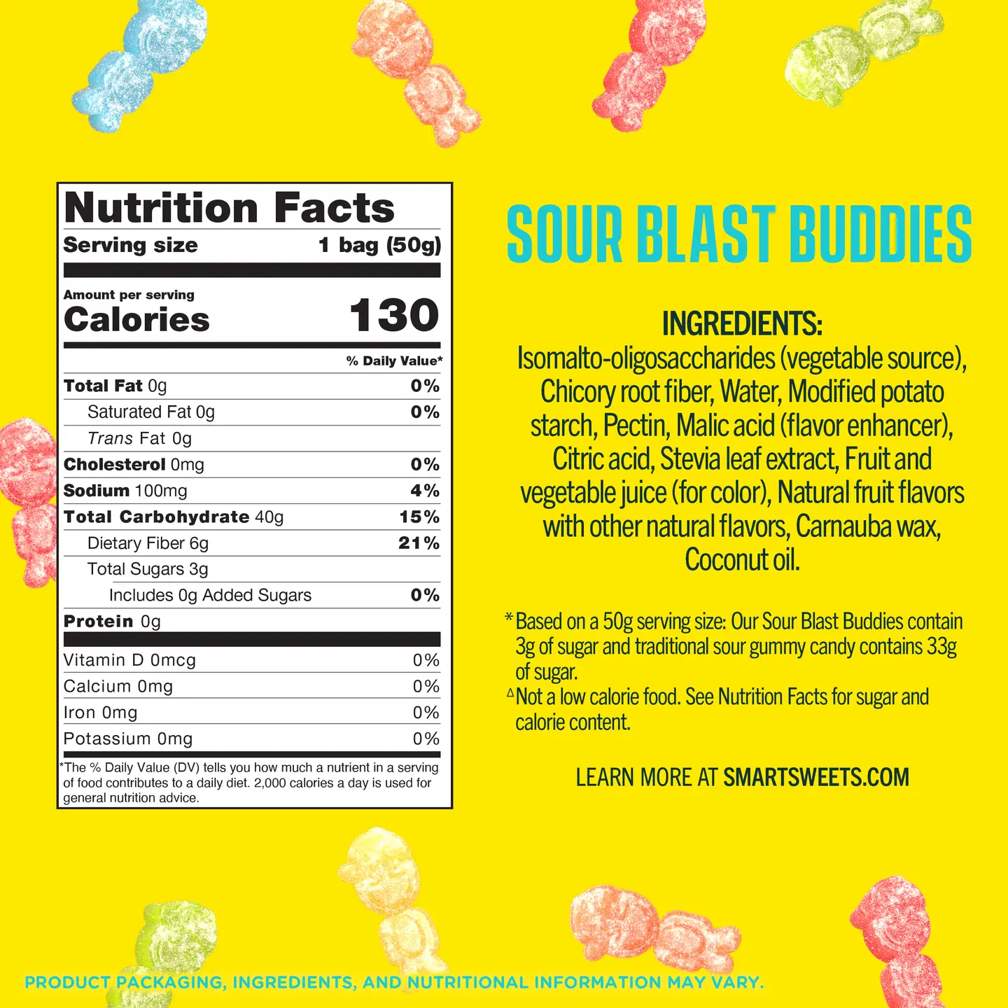 Nutrition Facts for Low Sugar Sour Blast Buddies Candy