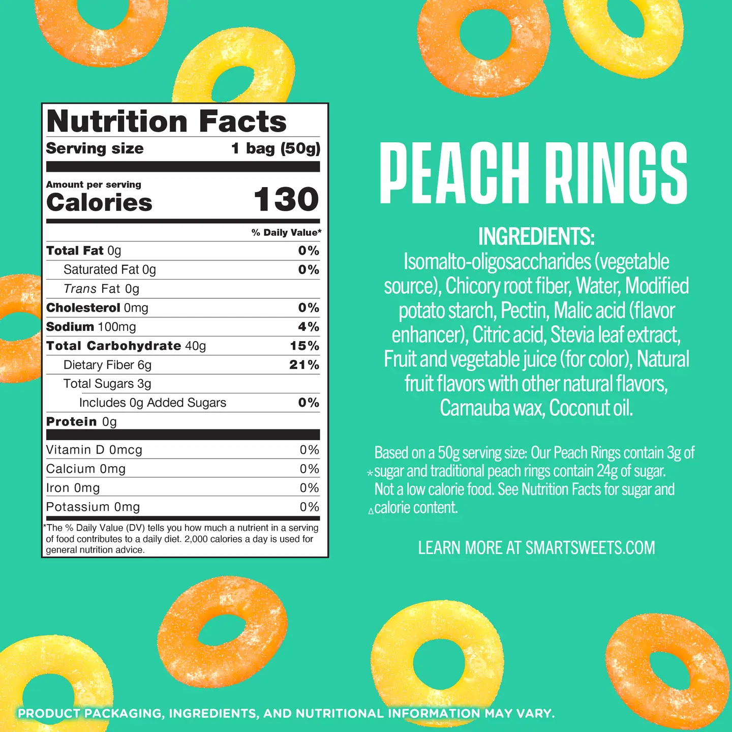 Nutrition Facts for Low Sugar Peach Rings Candy
