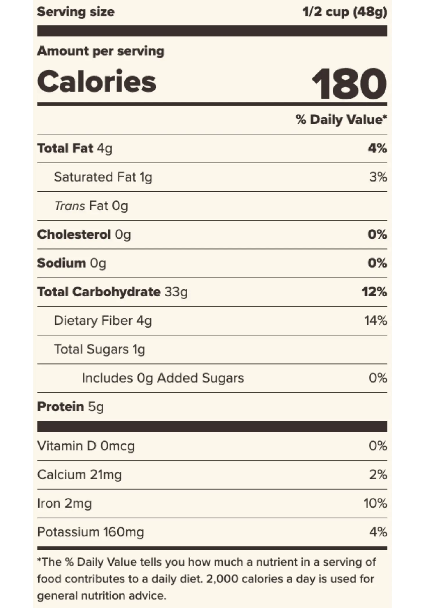 Nutrition Facts for Organic Rolled Oats