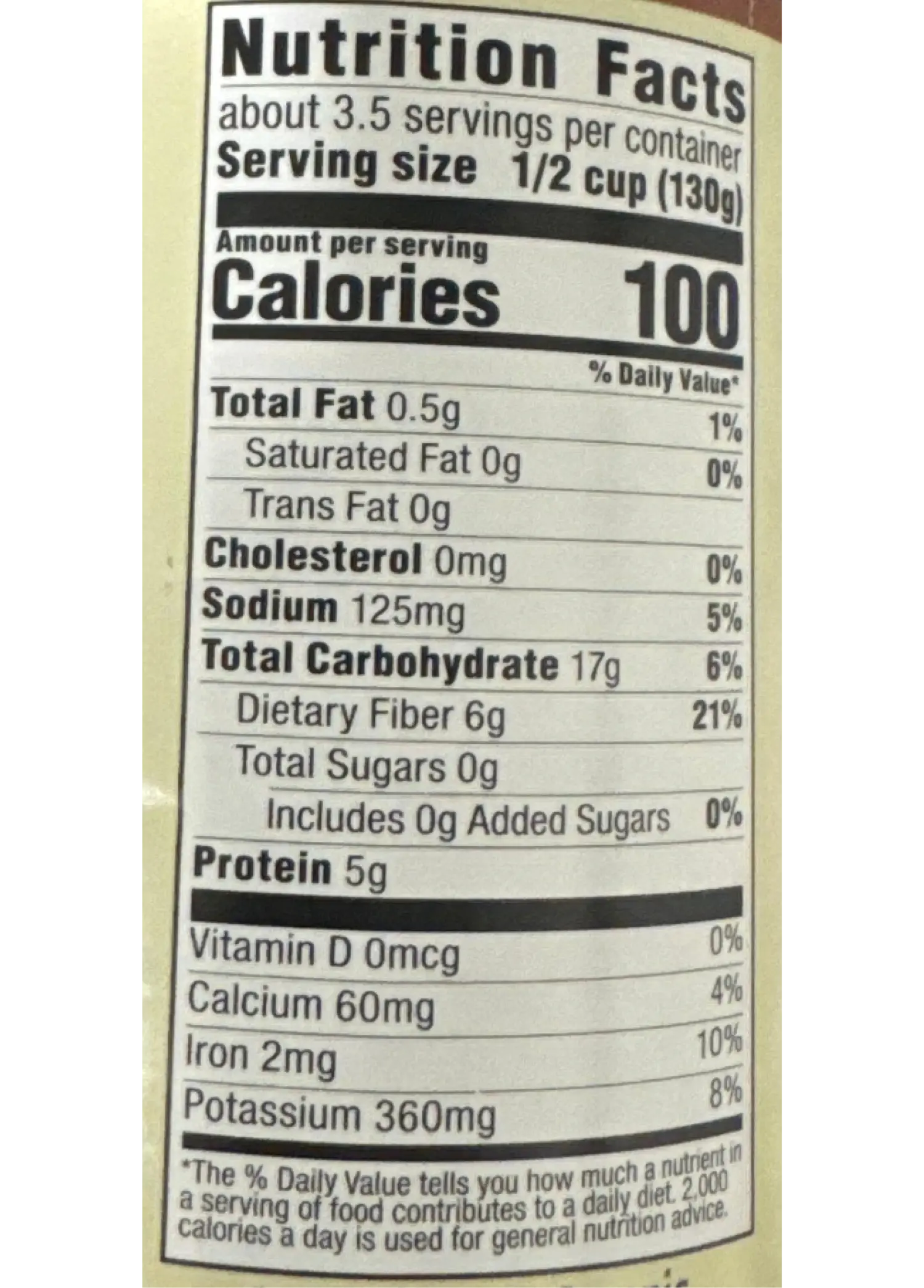 Nutrition Facts for Local Organic Pinto Beans