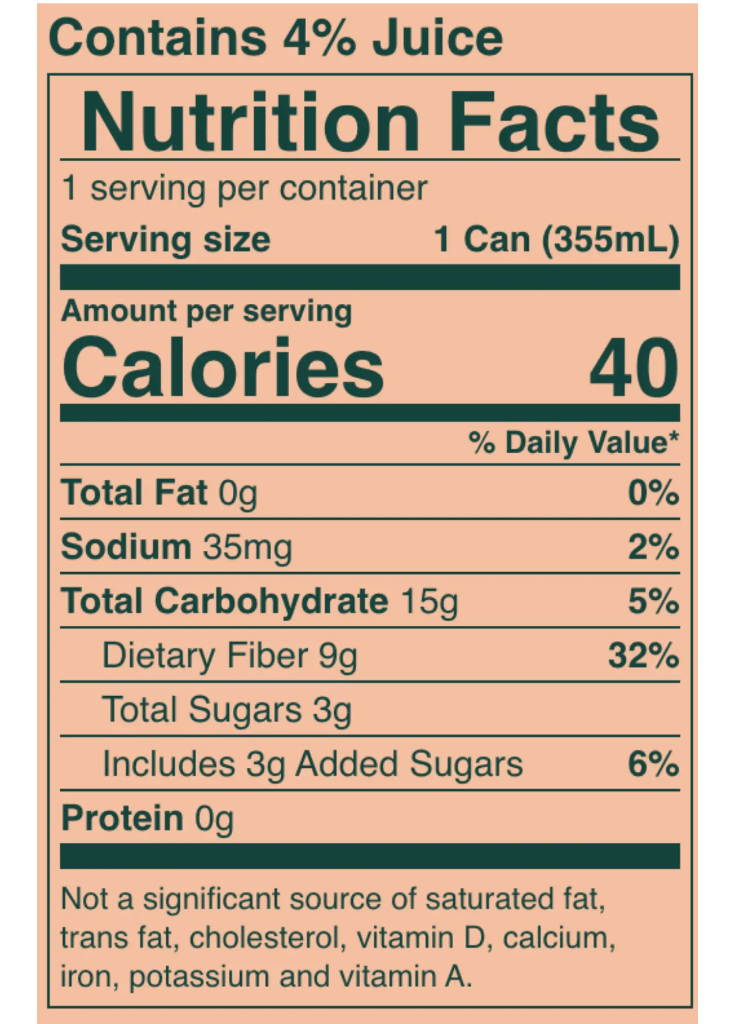 Nutrition Facts for Root Beer Prebiotic Soda