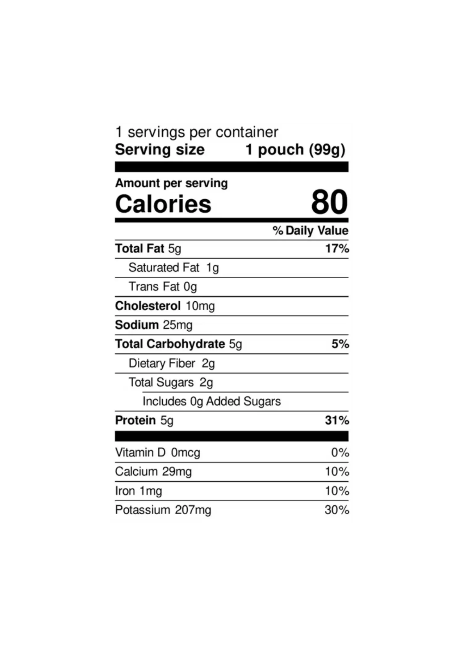 Nutrition Facts for Grass Fed Bison with Organic Kabocha Squash & Spinach Pouch