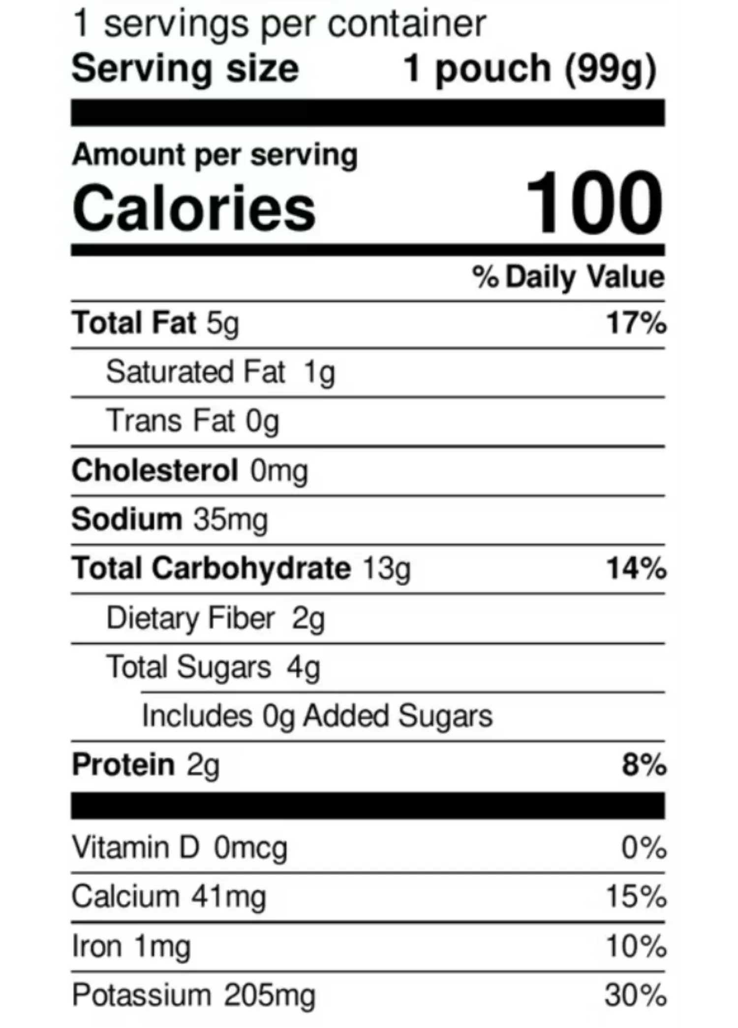 Nutrition Facts for Organic Sweet Potato & Spinach Pouch