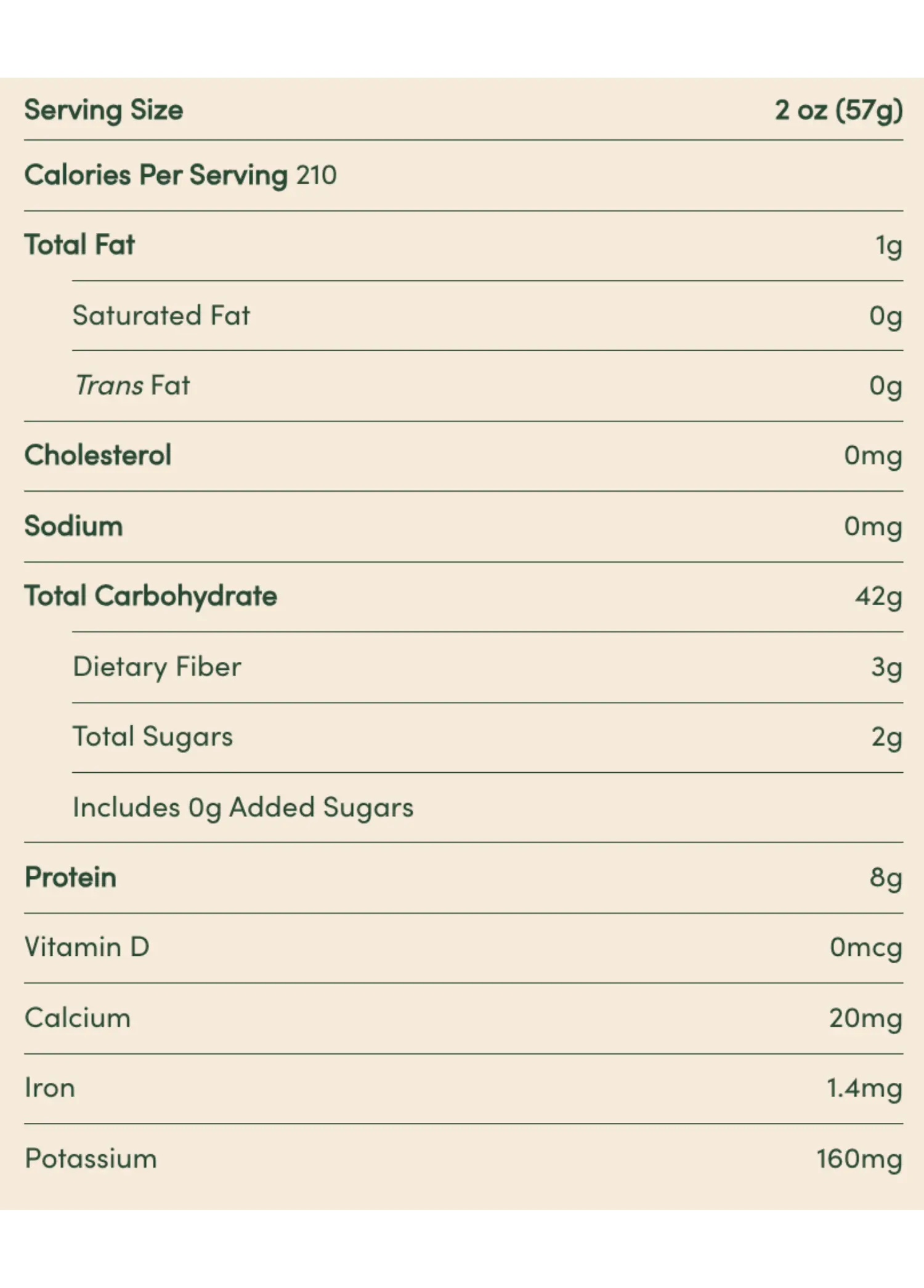 Nutrition Facts for Organic Sourdough Fusilli