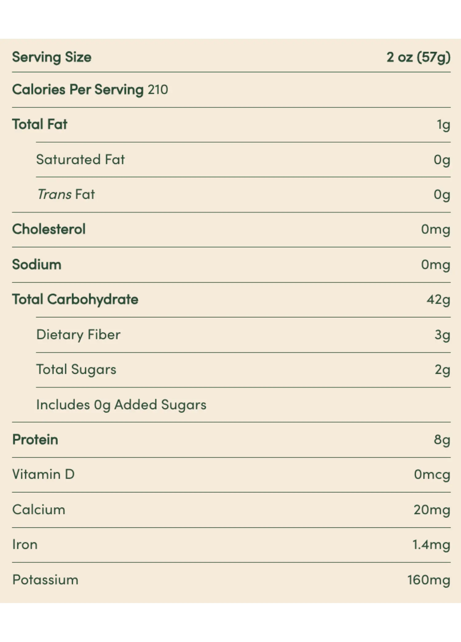 Nutrition Facts for Organic Sourdough Penne