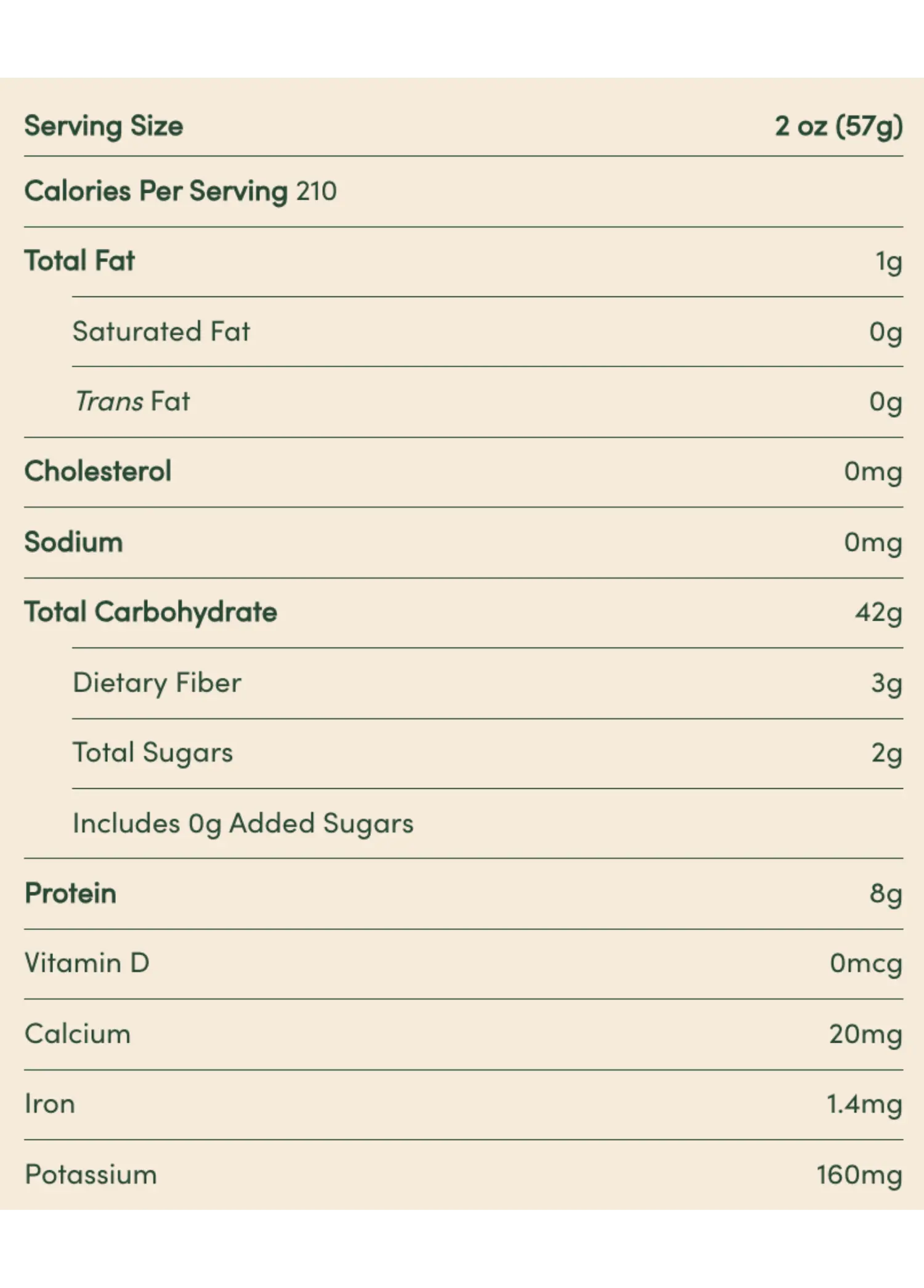 Nutrition Facts for Organic Sourdough Spaghetti