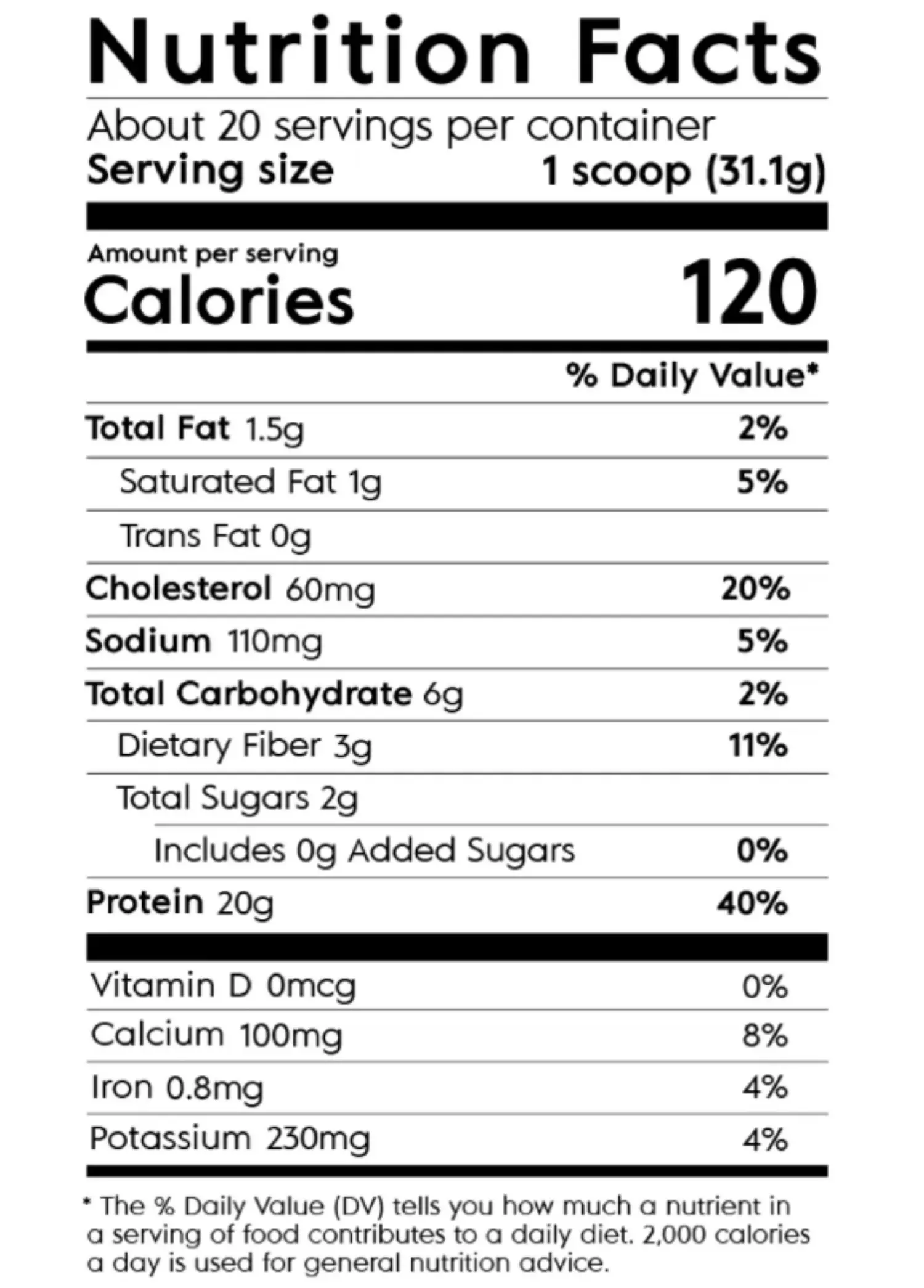 Nutrition Facts for Organic Chocolate Grass-Fed Whey Protein Powder