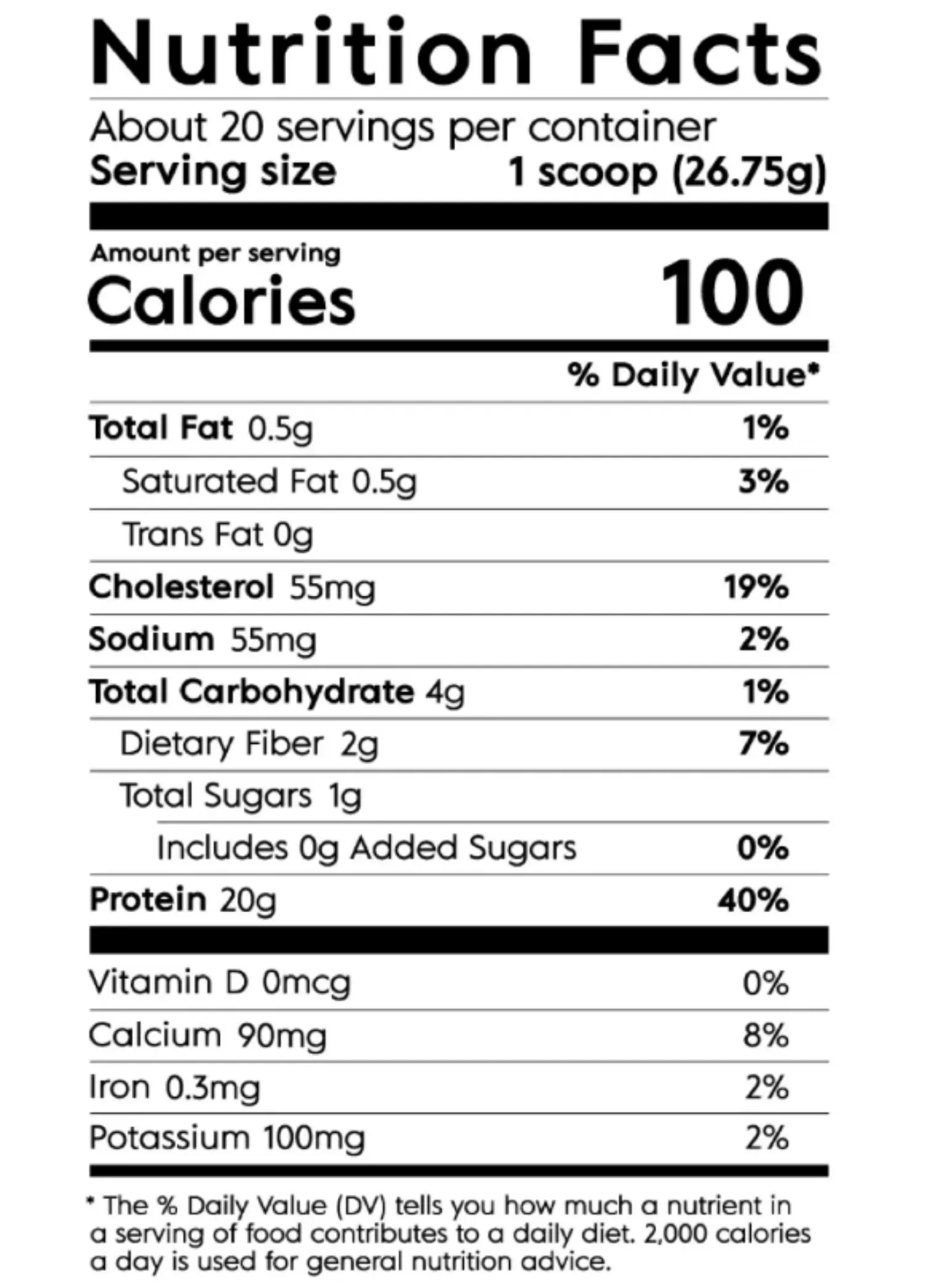 Nutrition Facts for Organic Vanilla Grass-Fed Whey Protein Powder